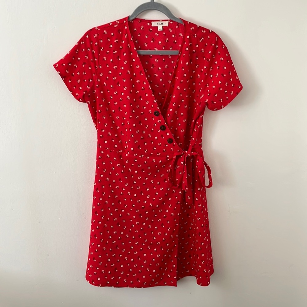 Short sleeve floral wrap around dress